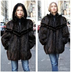 SOLD Pre-owned Brown Long Haired Beaver Fur Jacket